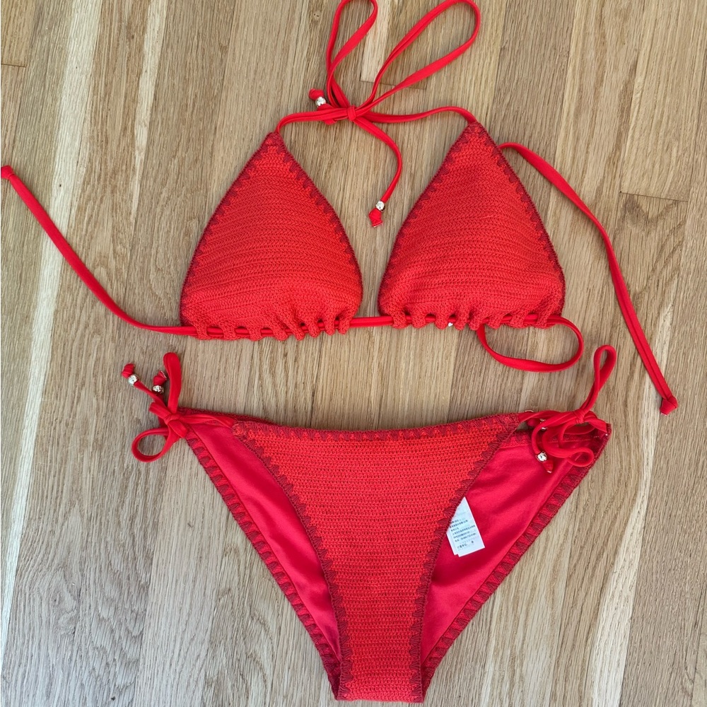 Red Abercrombie Crochet Bikini Set